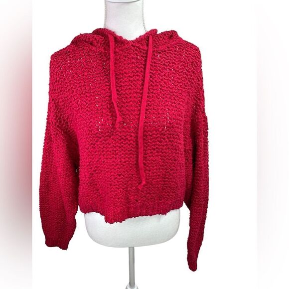 Pilcro Sailcloth Cropped Hooded Sweater Size Small Raspberry - Picture 2 of 11